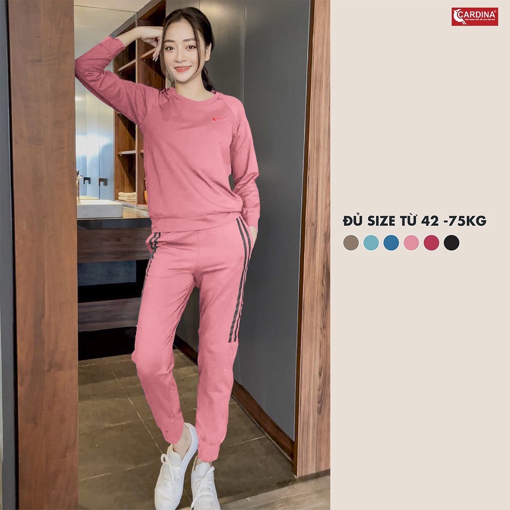 Đồ Bộ Nữ 𝐂𝐀𝐑𝐃𝐈𝐍𝐀 Quần Dài, Áo Dài Tay Chất Cotton Cao Cấp Kiểu Dáng Thể Thao Năng Động, Khỏe Khoắn 1BT06