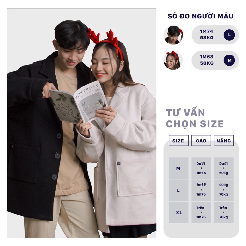 Áo Khoác dạ phong cách trẻ trung Jiang Store - áo vest dạ dáng dài form rộng unisex Hàn Quốc