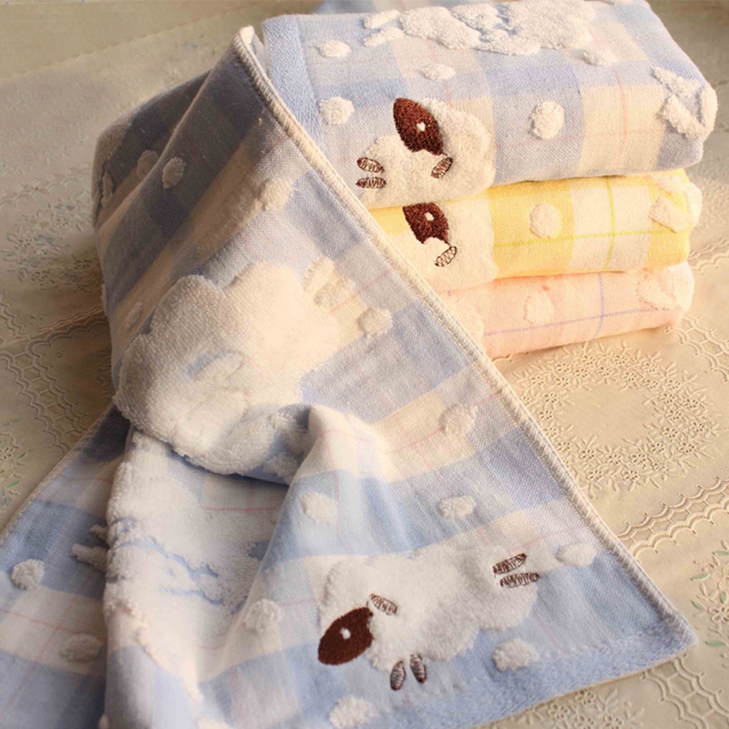 Khăn Lau Mặt Bằng Cotton Hai Lớp Thấm Hút Mồ Hôi In Hình Cừu Hoạt Hình Cho Người Lớn