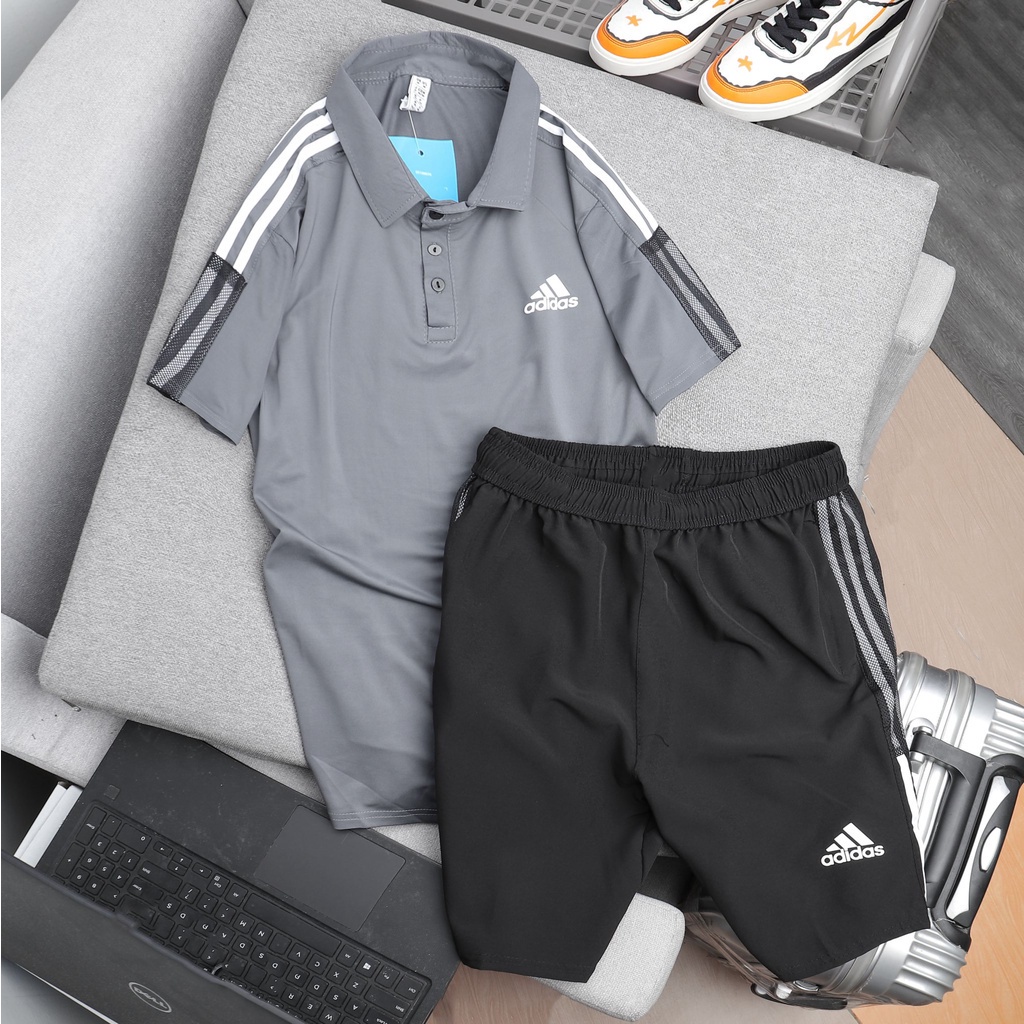 ✓❁◐Bộ Thể Thao Adidas Có Cổ Nam Cao Cấp ,Quần Áo Cộc Tay Co Giãn 4 Chiều, Các Size Từ 45-80kg