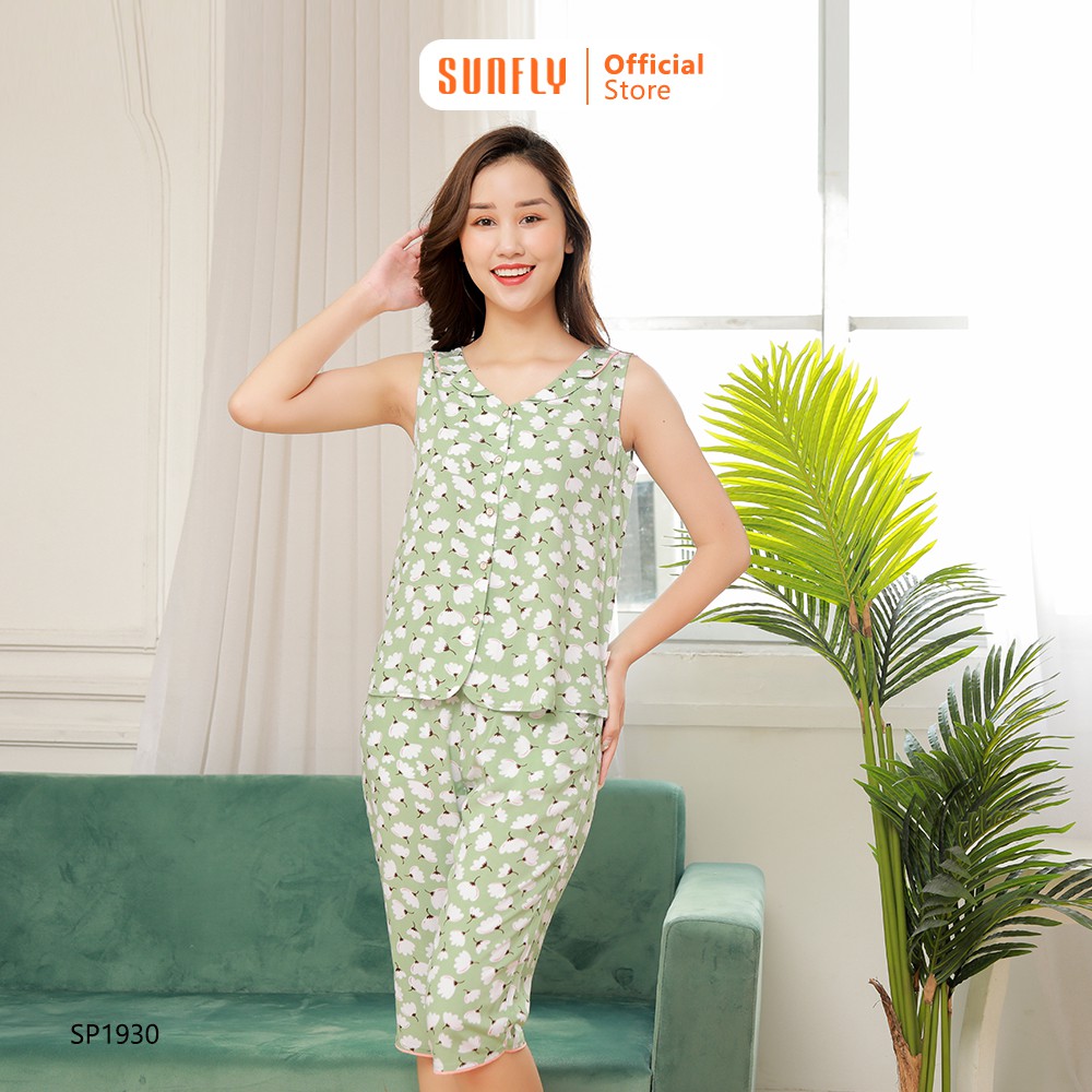 Bộ đồ nữ mặc nhà lanh SUNFLY áo sát nách, quần ngố SP1930