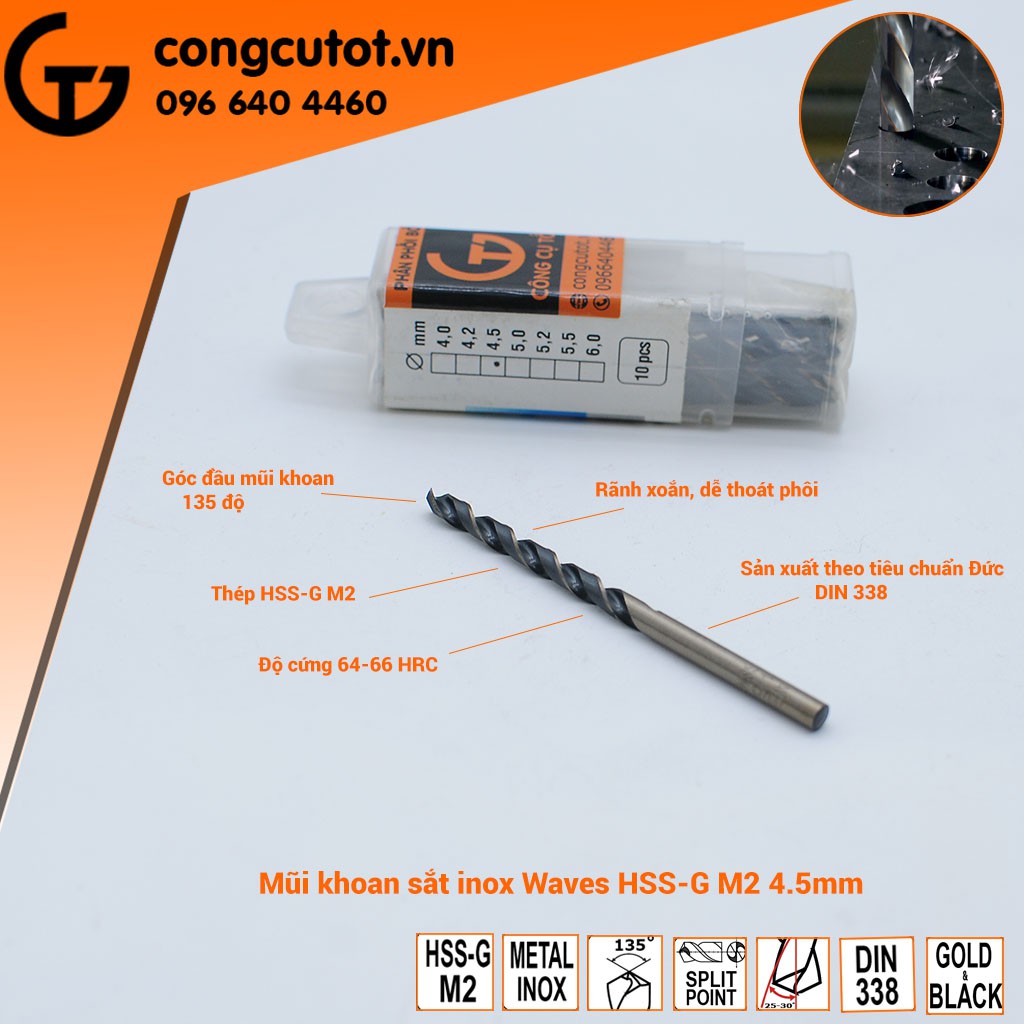 Mũi khoan sắt inox Waves  HSS-G M2(∅4.0-5.5)