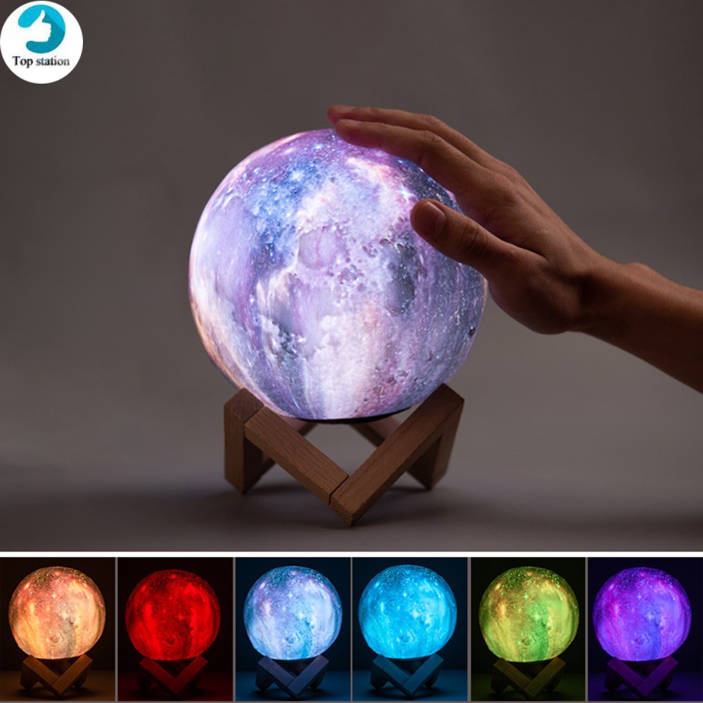 Đèn Ngủ Hình Mặt Trăng / Hành Tinh / Bầu Trời Sao 3d 16 Màu Điều Khiển Từ Xa