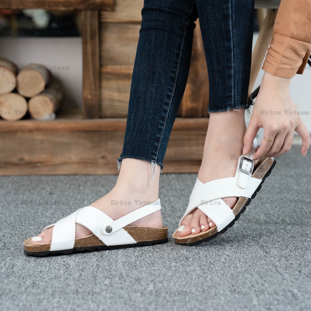 PU11 - Sandal công sở unisex nam nữ văn phòng chất liệu Đế trấu Birken da PU cao cấp Bioline đi chơi, đi du lịch.