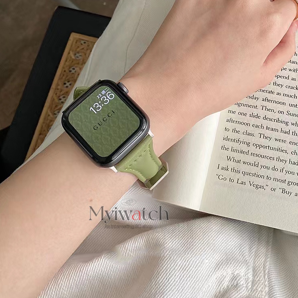 Dây Đeo Bằng Da Mỏng Màu Kẹo Cho Đồng Hồ Thông Minh Apple Watch Series 7 6 SE 5 4 3 2 1 41mm 45mm 40mm 44mm 42mm 38mm