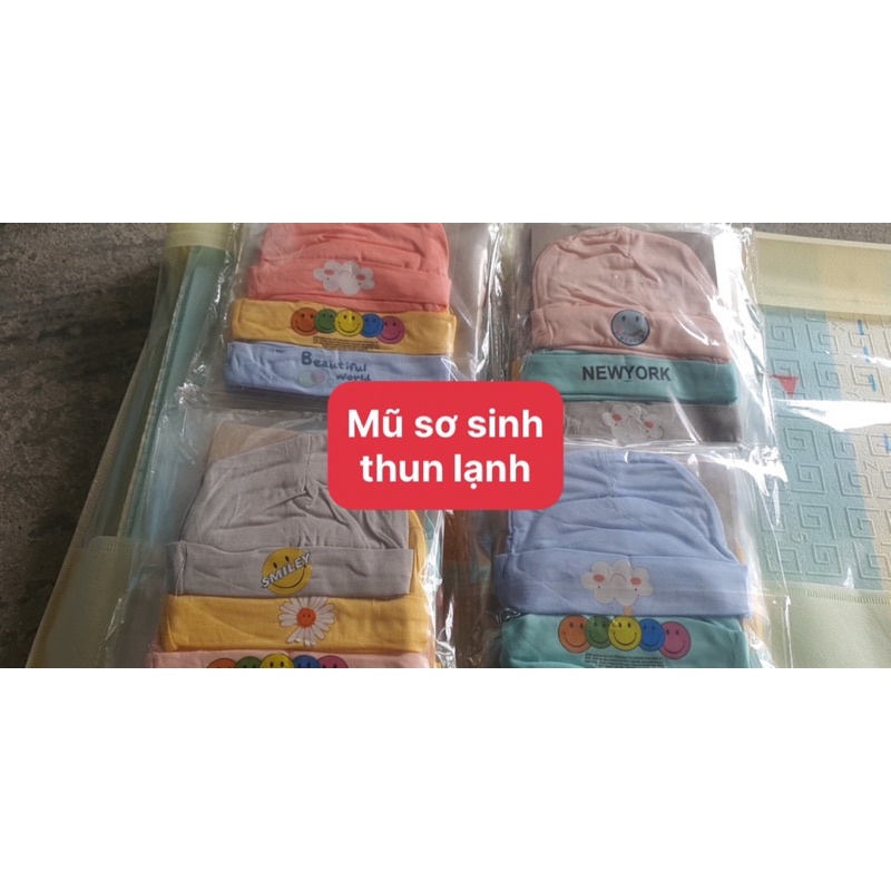 Set 3 mũ sơ sinh mỏng cho bé, mũ thun lạnh