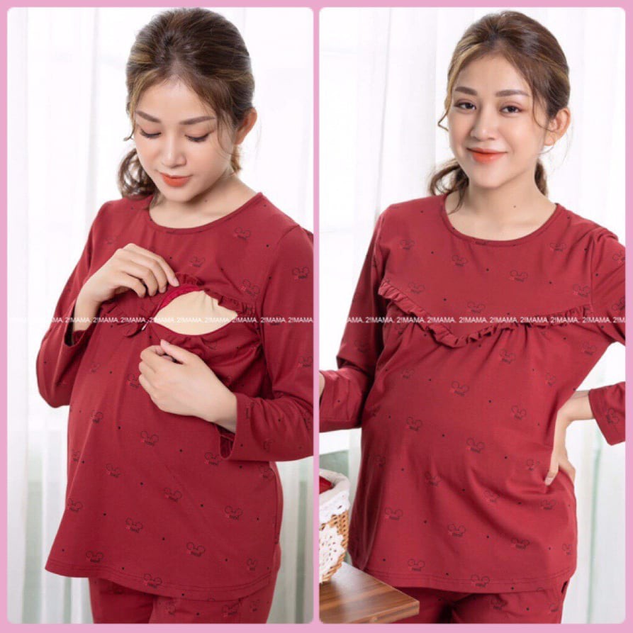 [Mẫu Mới] Bộ Bầu Và Sau Sinh Kéo Khóa Ngang, Chất Cotton Cao Cấp Mềm, Đẹp