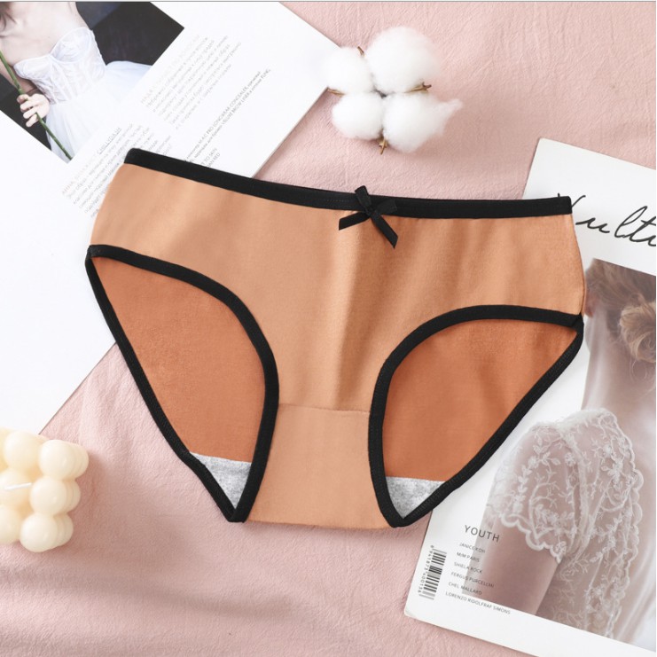 Quần lót nữ cotton màu trơn đính nơ dễ thương viền đen QL35