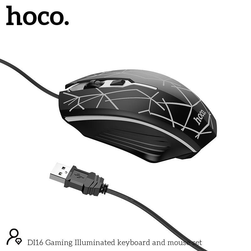 Combo bàn phím và chuột Hoco Gaming Di16 có dây đèn LED RGB tự điều chỉnh đổi màu, phím cơ độ nẩy cao