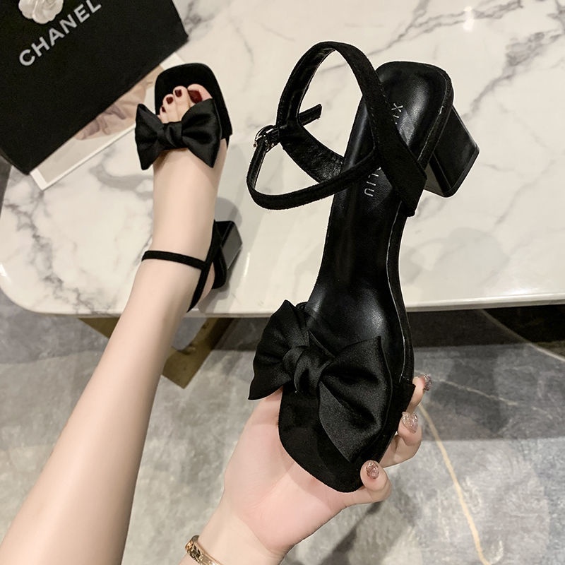 Giày Sandal Cao Gót Đế Dày Đính Nơ Phong Cách Thời Trang Hàn Quốc Có Size Lớn 35-42 Dành Cho Nữ 41