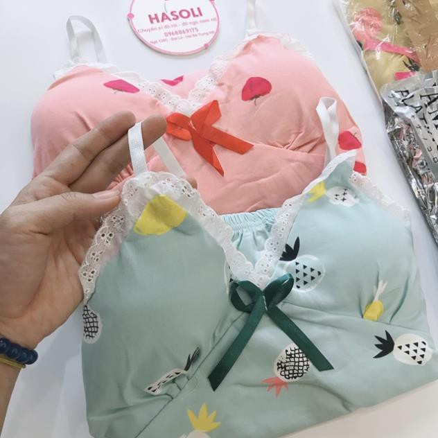 Bộ Đồ Ngủ Cotton Thun 2 Dây Viền Ren-Đồ Mặc Nhà Hồng Dễ Thương Có Lót Đệm Ngực DB11 ❣️