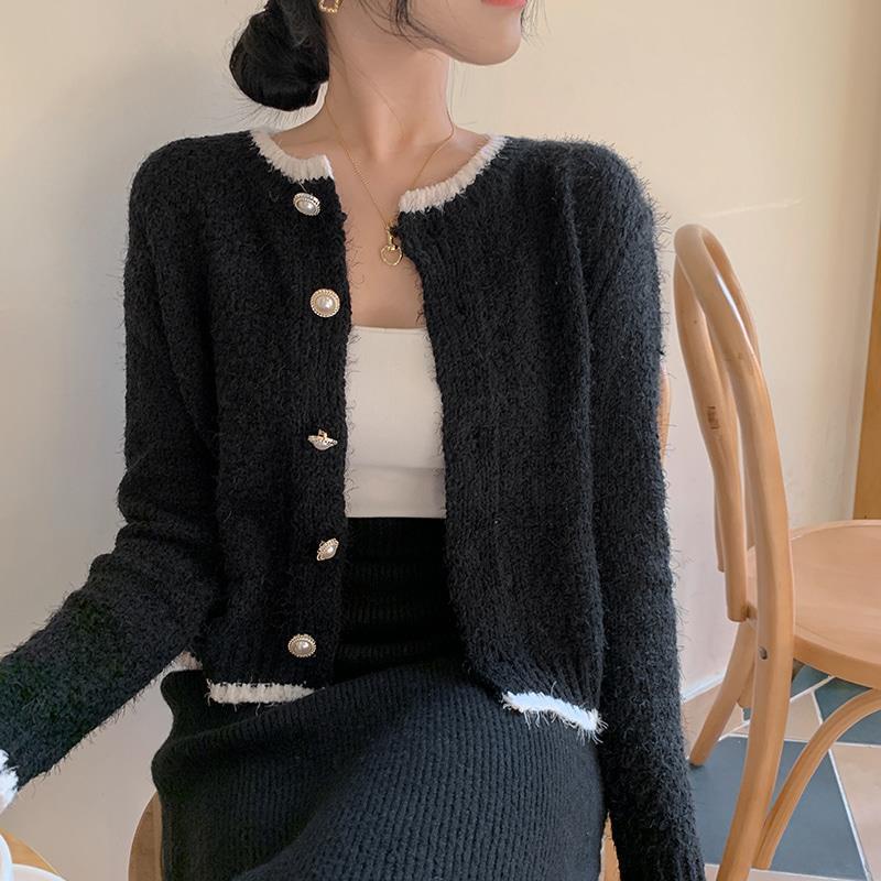 Áo Khoác Cardigan Dáng Rộng Phối Nút Ngọc Trai Thời Trang