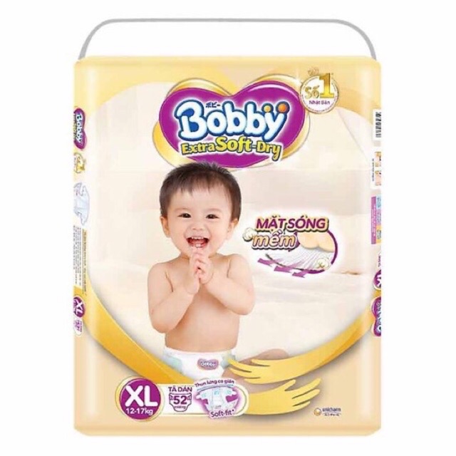 Tã dán bobby extra soft dry đủ size S74/M64/L58/XL52