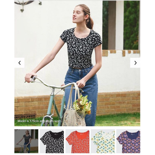 (UNIQLO Nhật chính hãng) Áo Crop Top Nữ in hoa - Paul &amp; Joe Cropped UT Graphic T-shirt (Short Sleeve / Tight Fit)