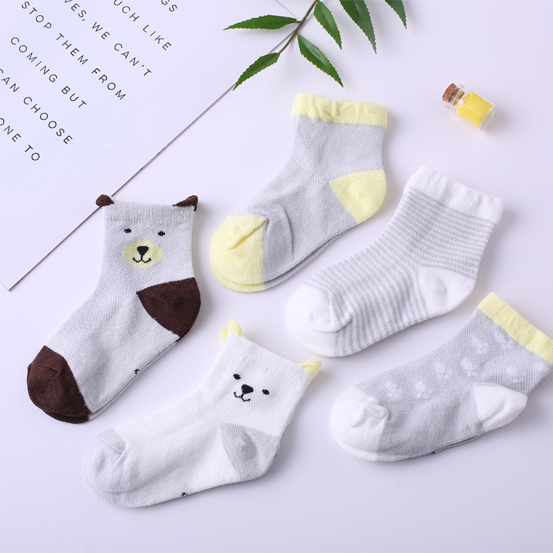 Set 5 đôi tất LAKUDO cổ dài điều hòa chất cotton co giãn mềm mại và ấm áp cho bé TTE12