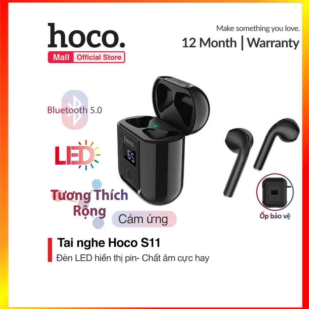 Tai nghe Hoco S11 Bluetooth V5.0 chất âm cực hay tặng kèm cáp sạc Lightning và case silicon đặc biệt có màn hình LED -