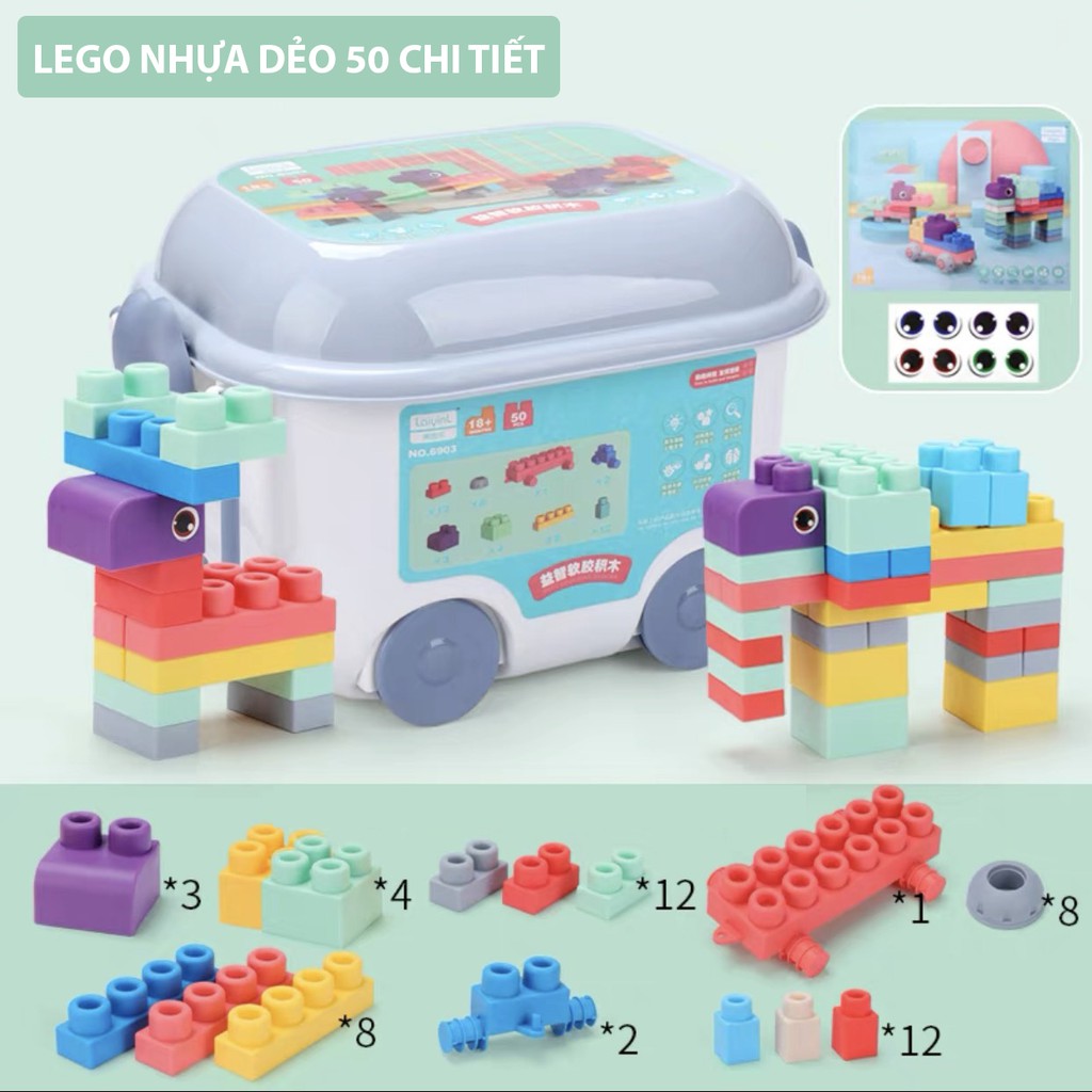Bộ đồ chơi lắp ghép LEGO Nhựa Dẻo 50 chi tiết CAO CẤP an toàn cho bé