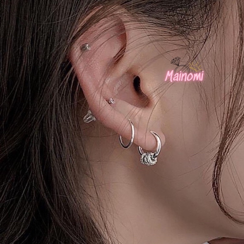 Bông tai mo tròn treo bạc thiết kế nam nữ đều đeo được CÁ Tính ĐỘc ĐÁO, Mainomi Shop Bạc Xinh