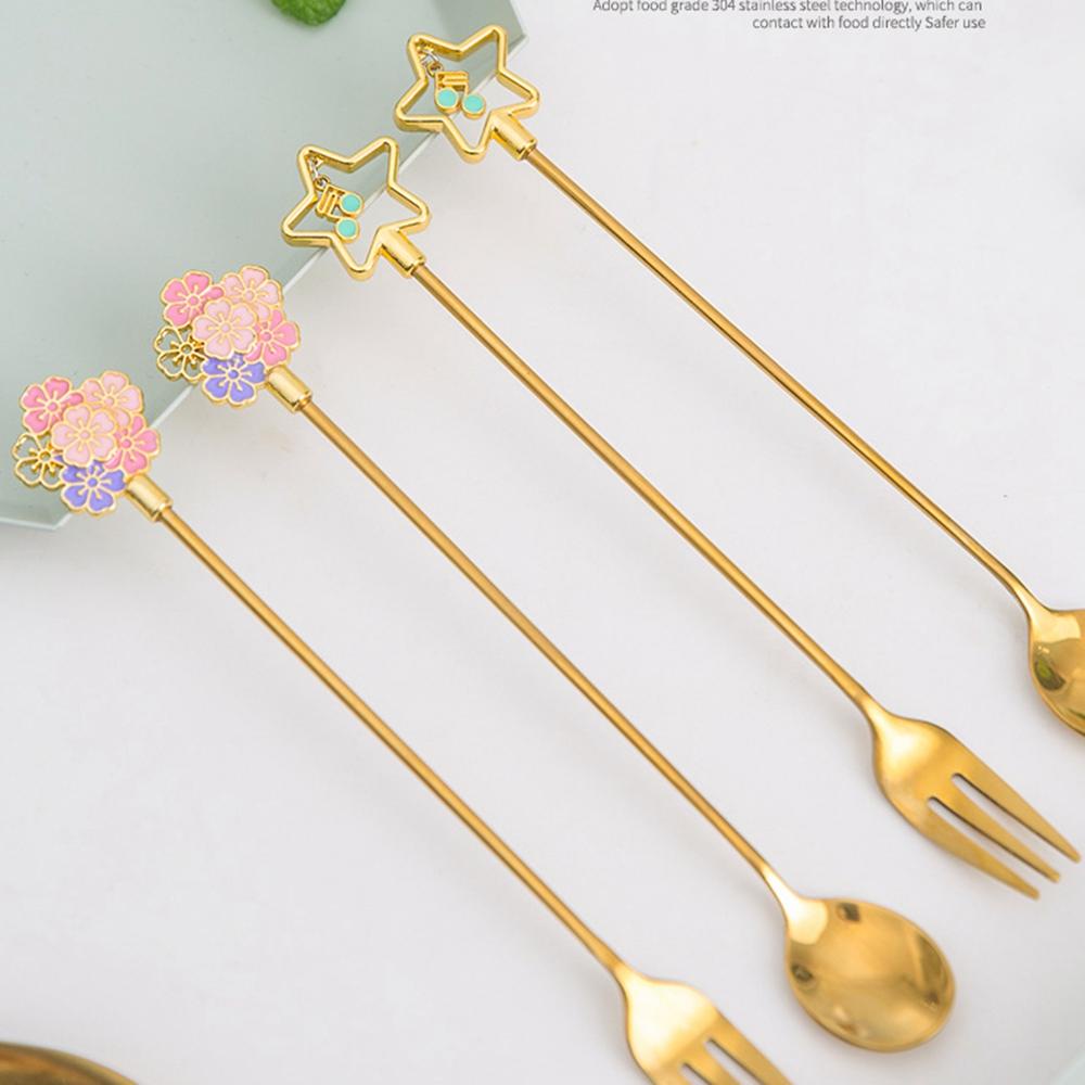 Muỗng Cà Phê / Nĩa Ăn Trái Cây Bằng Thép Không Gỉ Hình Ngôi Sao Năm Cánh