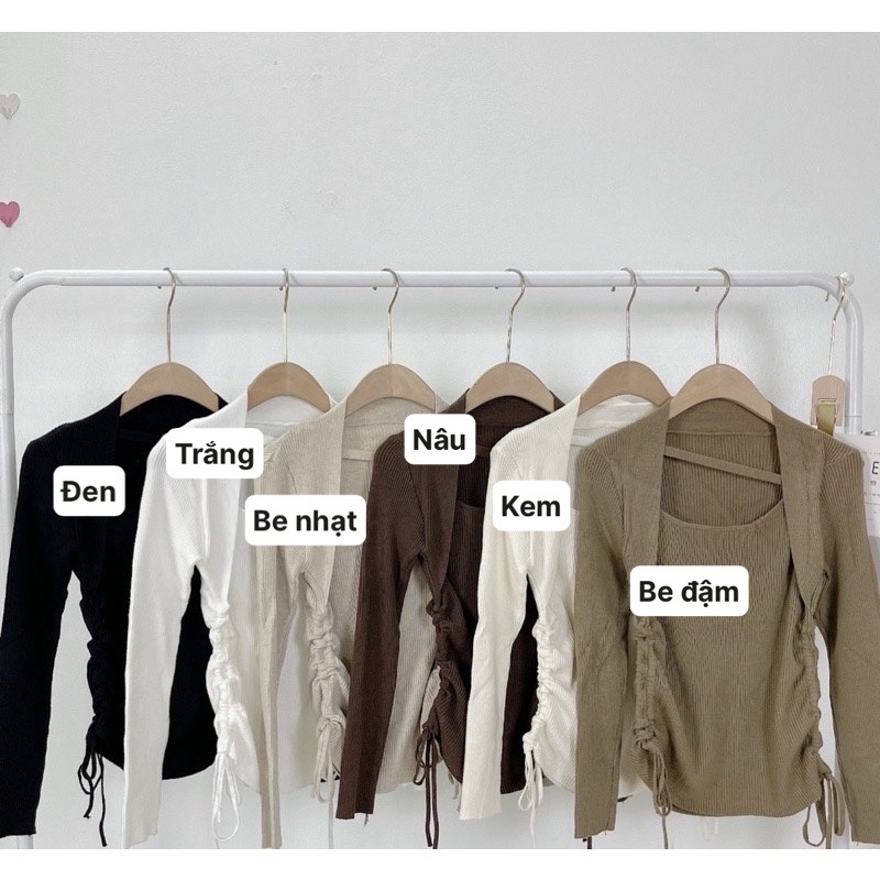 Áo len tăm nữ cổ vuông rút dây nhún 2 bên sườn, dây chéo ngực | BigBuy360 - bigbuy360.vn