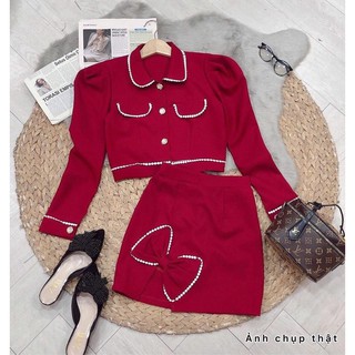 Set giả vest nơ váy