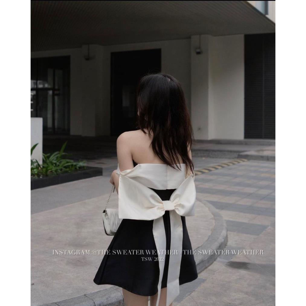 Váy trễ vai nơ lưng chất tafta có sẵn đệm mút cao cấp ( ảnh thật ) | BigBuy360 - bigbuy360.vn