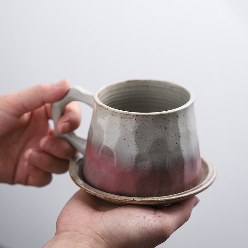 🍉 Cốc cà phê Coarse Pottery 🍊 Bộ ly đĩa uống cà phê làm thủ công phong cách Nhật Bản cổ điển