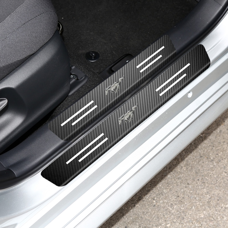 Set 4 Miếng Dán In Họa Tiết Sợi Carbon Chống Trầy Trang Trí Cửa Xe Hơi Ford Mustang GT 500 Cobra Shelby