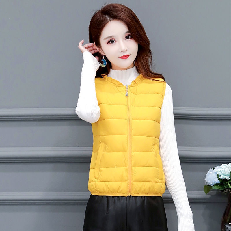 Áo Khoác Phao Sát Nách Dáng Ôm Ngắn Vải Cotton Siêu Nhẹ Kiểu Hàn Quốc Dễ Thương Cho Nữ