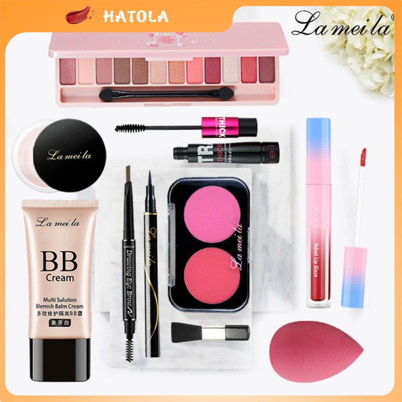 Bộ trang điểm Lameila 8 món set trang điểm Phấn phủ Kem BB Phấn mắt Phấn má Mascara Bút dạ kẻ mắt Chì kẻ mày Son kem