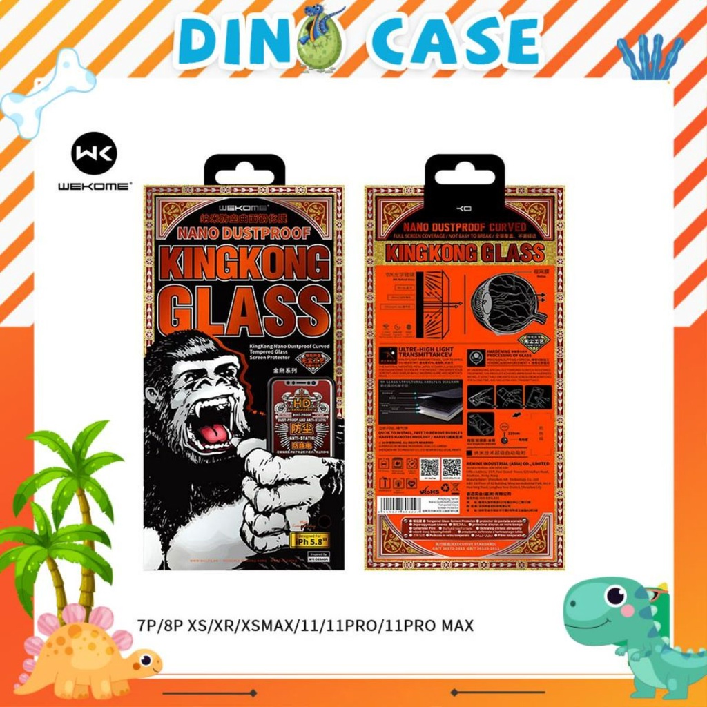 Cường Lực KINGKONG Full Màn Phủ Nano Chống Xước 11 11Pro 11ProMax XsMax Xs X 7plus 8plus ( Chính Hãng WK) Dino Case