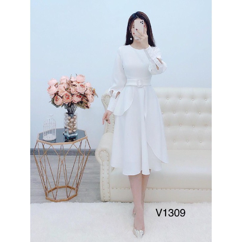 [ xả kho ] MiD Đầm trắng tay điệu V1309 dáng xòe duyên dáng Mie Design kèm ảnh thật