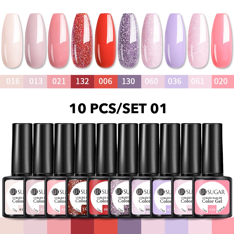 Bộ 10 lọ gel sơn móng tay 7.5ml nhiều màu sắc UR SUGAR