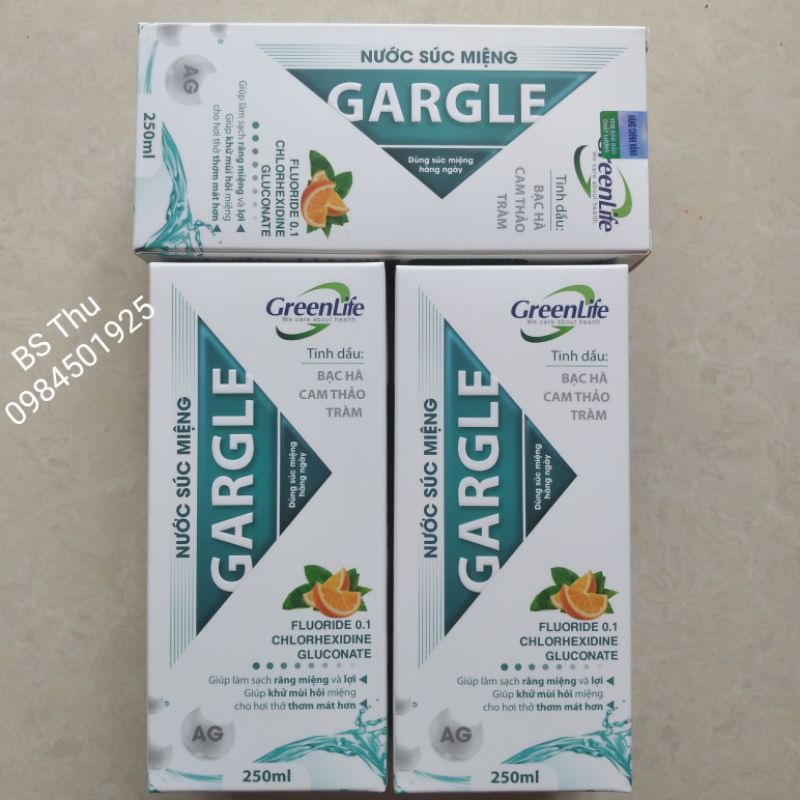 Nước súc miệng GARGLE GreenLife hương tinh dầu Bạc Hà, Cam Thảo, Tràm giúp thơm miệng, chống sâu răng, lọ250ml