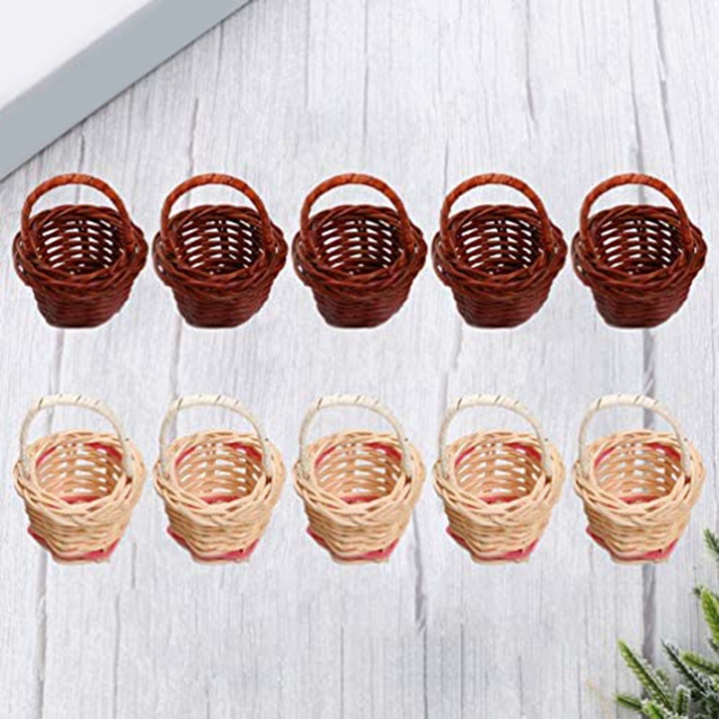 Set 10 Giỏ Đan Mây Mini Có Tay Cầm Dùng Để Đựng Đồ Trang Điểm / Làm Đạo Cụ Chụp Ảnh