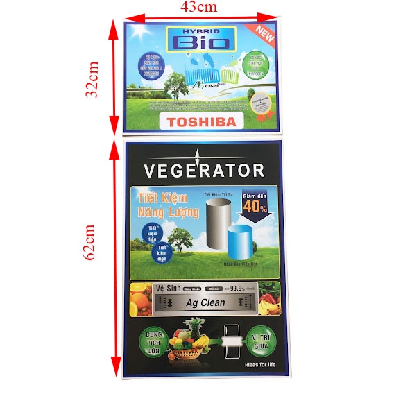 Miếng dán tủ lạnh Toshiba SIZE LỚN [TẶNG KEO 2 MẶT] tem dán tủ lạnh Toshiba