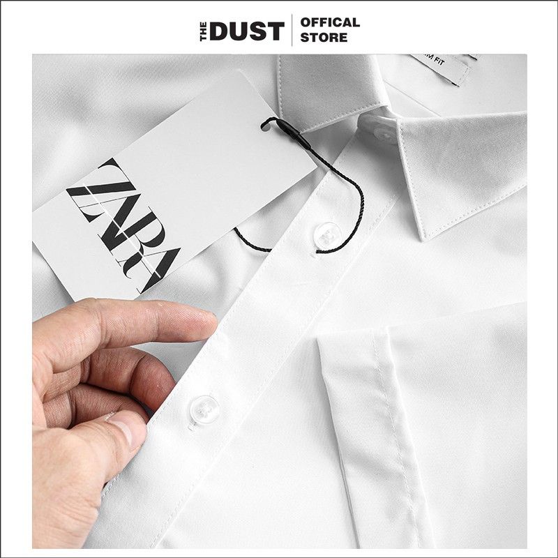 Áo sơ mi nam ngắn tay trơn cổ bẻ basic Zra The Dust, Sơ mi nam công sở form slimfit vải cotton lụa