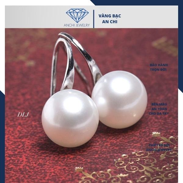 Set dây chuyền bông tai móc câu hạt trai 8ly chuẩn bạc ý 925, Anchi jewelry