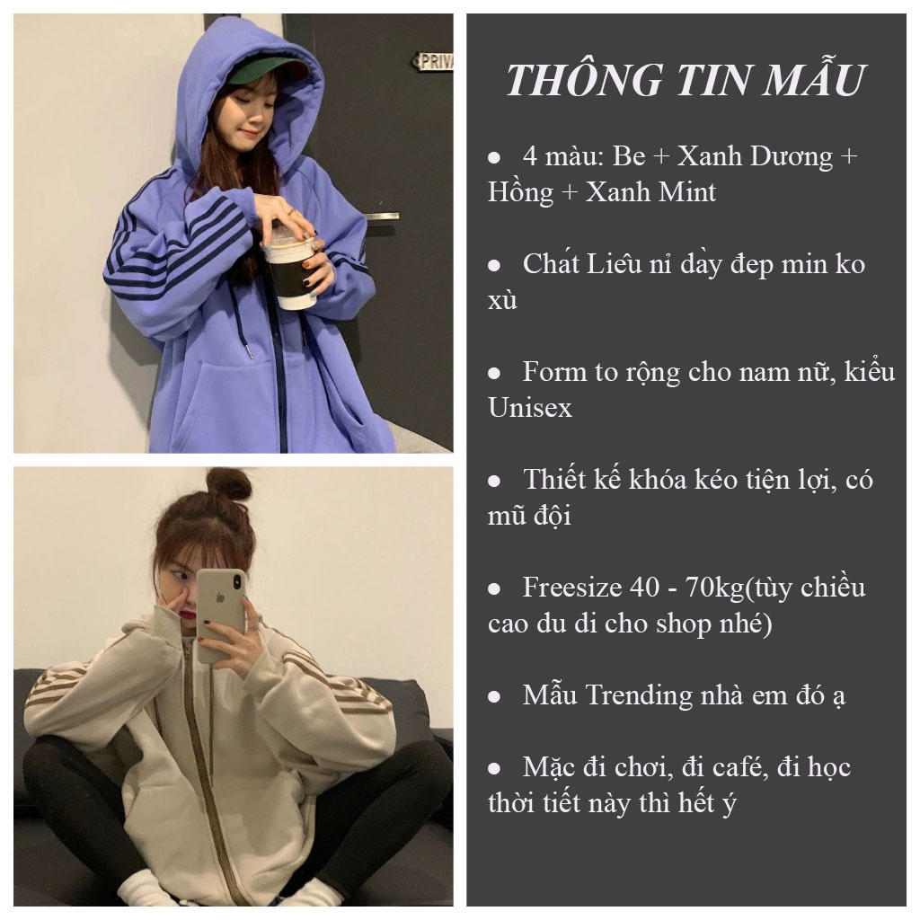 Áo khoác Hoodie có mũ tay bồng Áo khoác Hoodie chất nỉ SỌC TAY cá tính Unisex - CUTE_ZOO