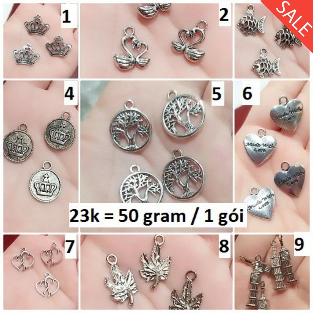 Charm bạc cổ : 50 gram 1 gói = 23k [ Chuyên sỉ các loại charm bạc cổ ] ( chọn mẫu đúng mã số bên dưới )