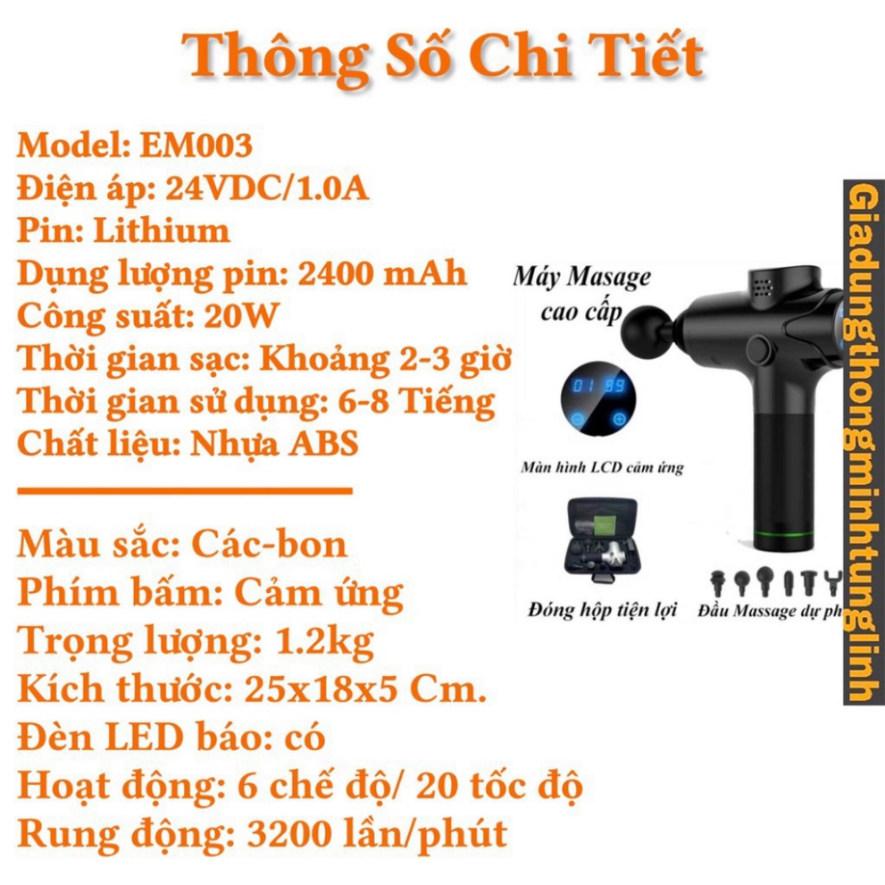 Máy Massage Cầm Tay Cao Cấp EM003 - Mát xa với 6 đầu 20 chế độ giảm mệt mỏi, tăng tuần hoàn máu, giảm đau nhức tay chân