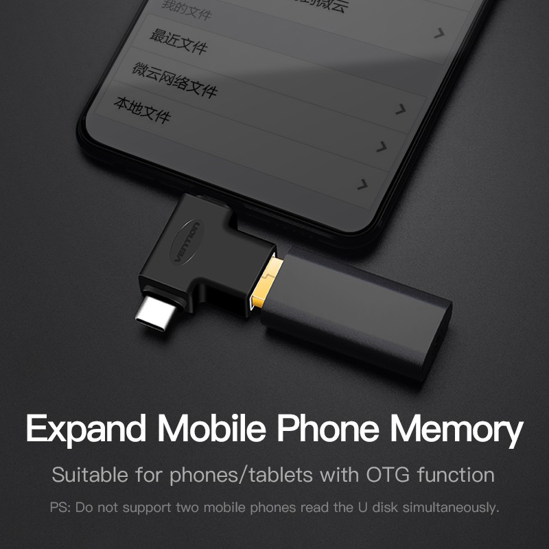 Cáp Vention chuyển đổi kết nối 2 trong 1 Micro USB OTG USB Type C OTG USB 3.0 cho Xiaomi One Plus samsung Huawei