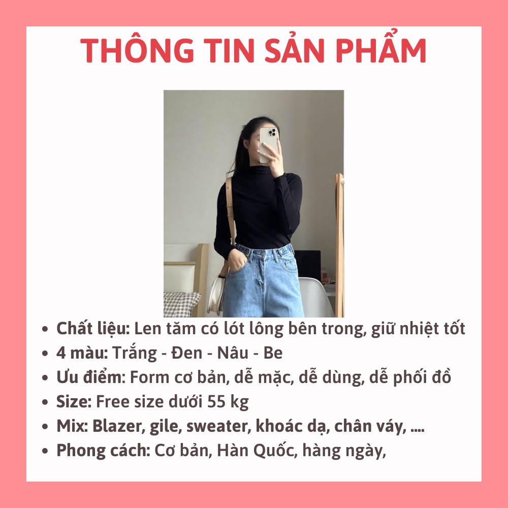 Áo len tăm lót lông giữ nhiệt cổ 3 cm nhiều màu vintage Hàn Quốc Sollle AL03G