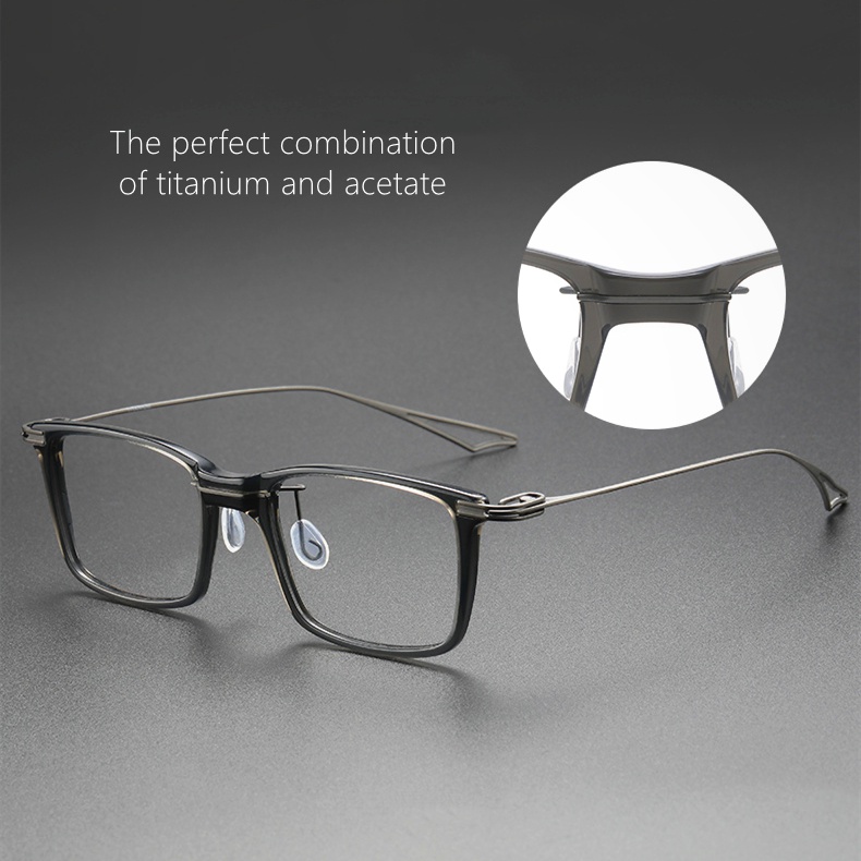 Kính vuông hẹp theo phong cách hiện đại, khung gương hỗn hợp sợi titan và acetate, nhẹ, kính quang học nam văn phòng, phù hợp với đầu to, MASUNAGA thiết kế ACT-SEVEN