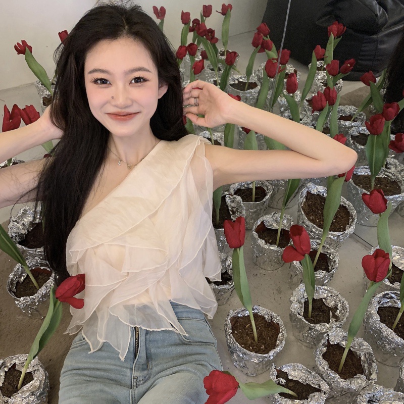 Áo Kiểu Chất Chiffon Trễ Vai Thiết Kế Độc Đáo