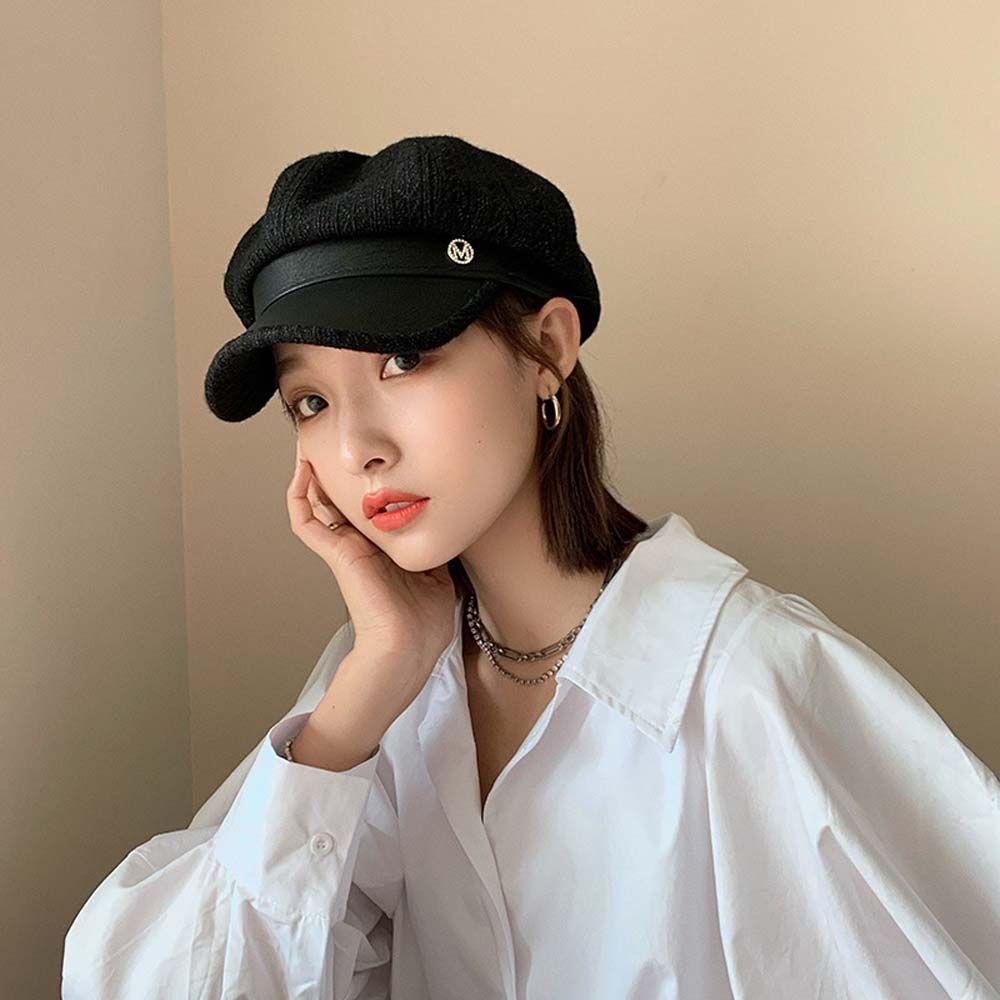 Mũ Beret Kẻ Sọc In Chữ Phong Cách Anh Quốc Cổ Điển Cho Nữ
