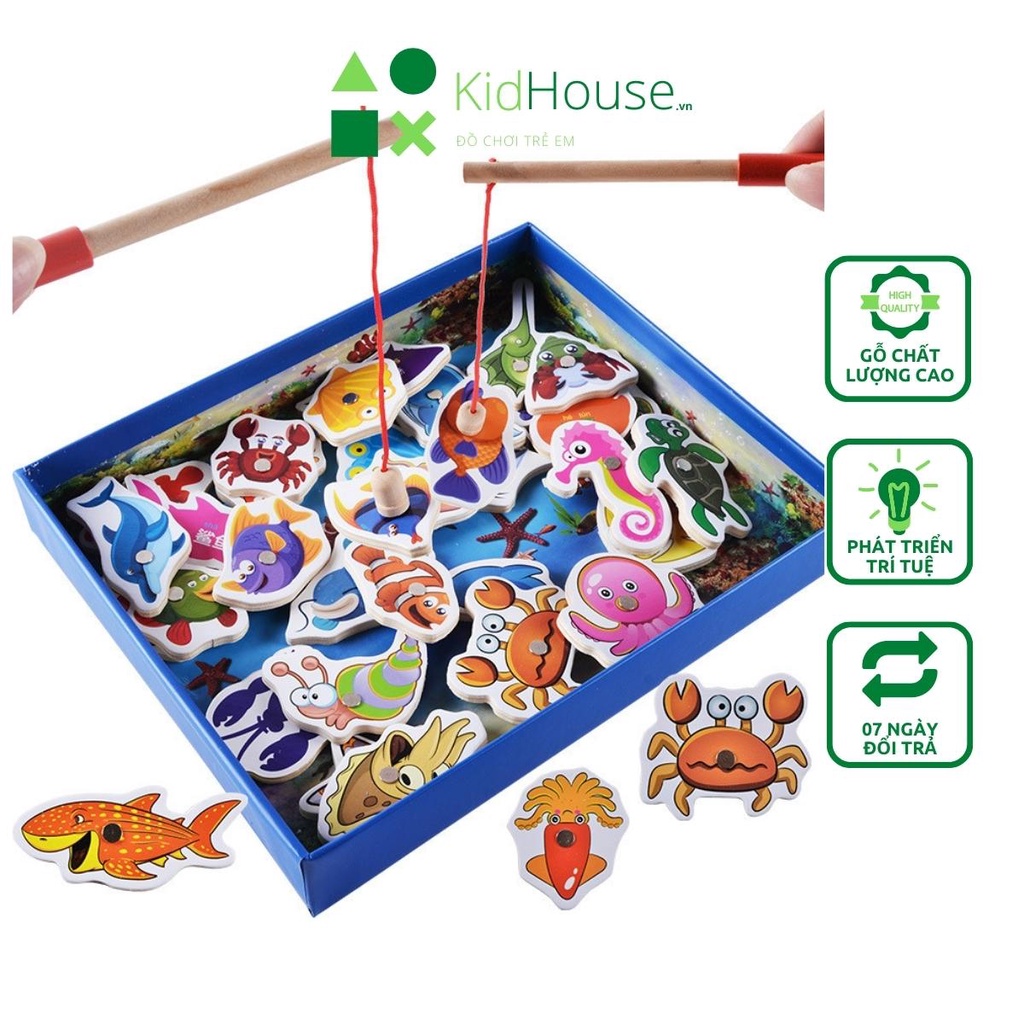 Bộ đồ chơi câu cá nam châm bằng gỗ cho bé thông minh, phát triển tư duy KidHouse.vn