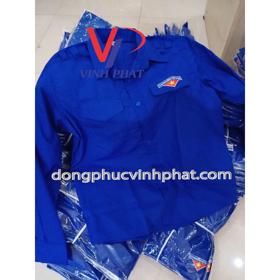Áo Sơ Mi Đoàn Thanh Niên Nam Nữ Tay Dài Logo Thêu chất đẹp - VĨNH PHÁT