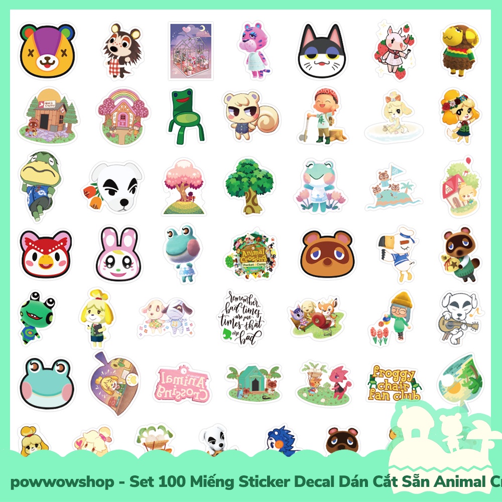 [Sẵn VN - Hỏa Tốc] Set 100 Miếng Sticker Decal Cắt Sẵn DIY Dán Trang Trí Vật Dụng Mẫu Game Animal Crossing New Horizons