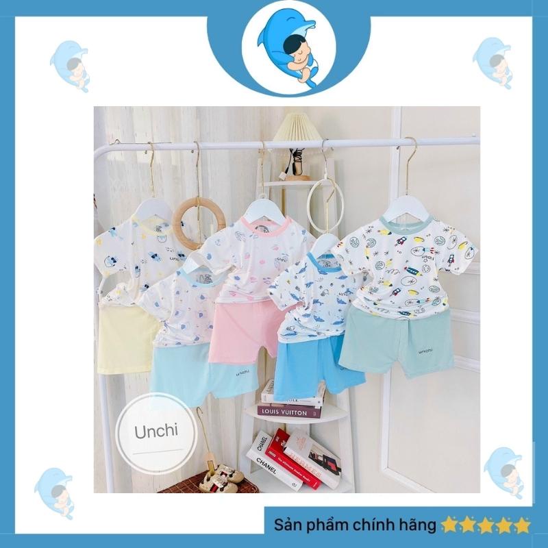 Đồ bộ cộc tay CÀI VAI Unchi chất peptit phối quần màu và họa tiết cực đẹp cho bé trai và bé gái